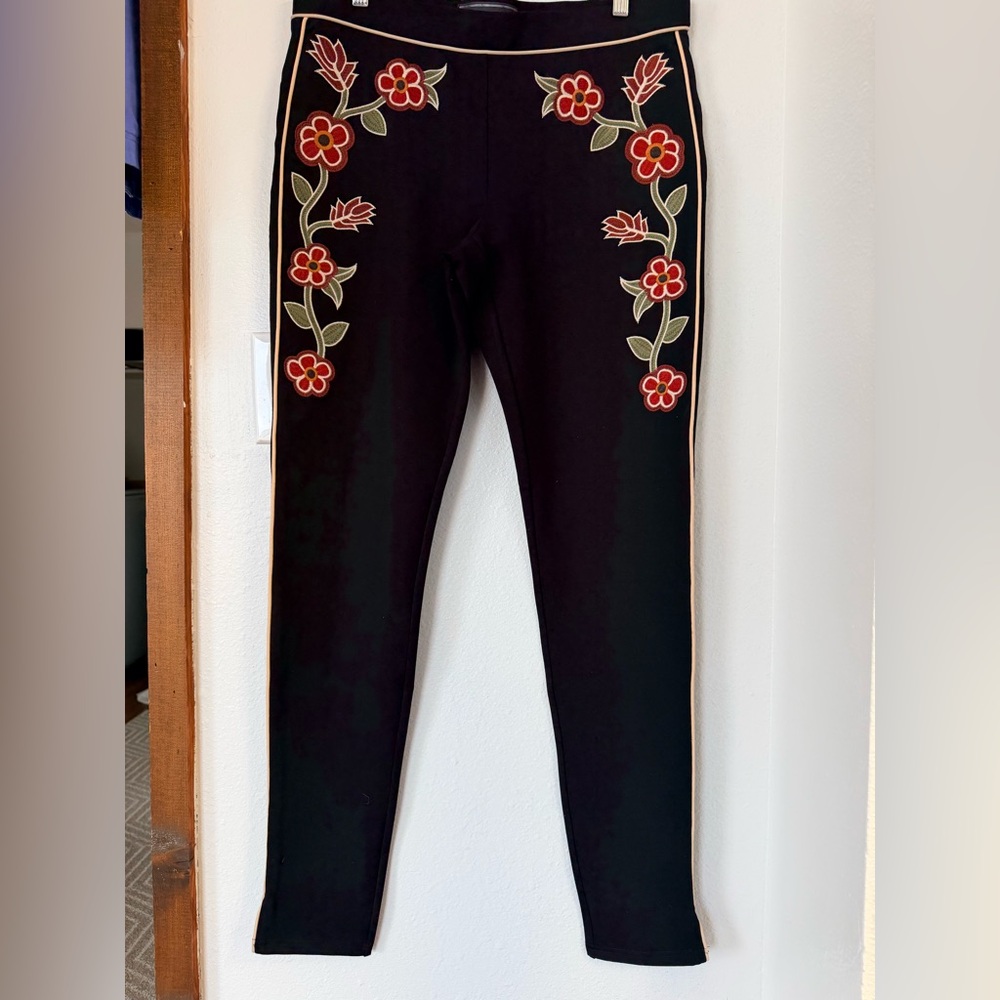 Double D Ranch Black Leggings with Red Floral Embroidery